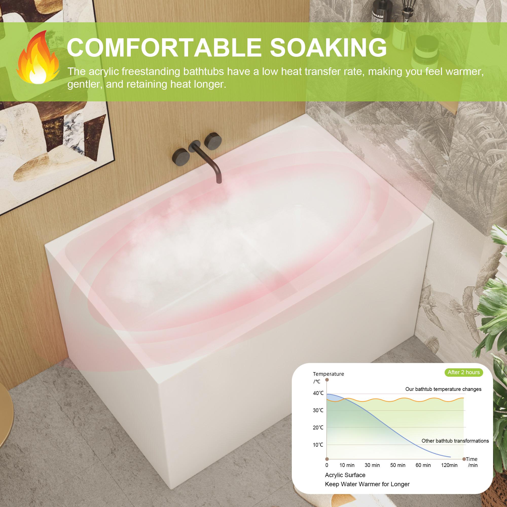 43" Acrylic Freestanding Bathtub with Built-In Seat and Ergonomic Sloping Backrest, Tub for Bathroom, 43.3" L x 27.6" W x 24.8" H, Gloss White