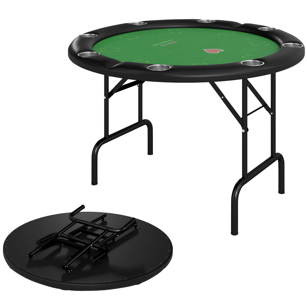 Poker Table Foldable 47" Round Casino Folding Game Table for 8 Players with Cup Holders, Green