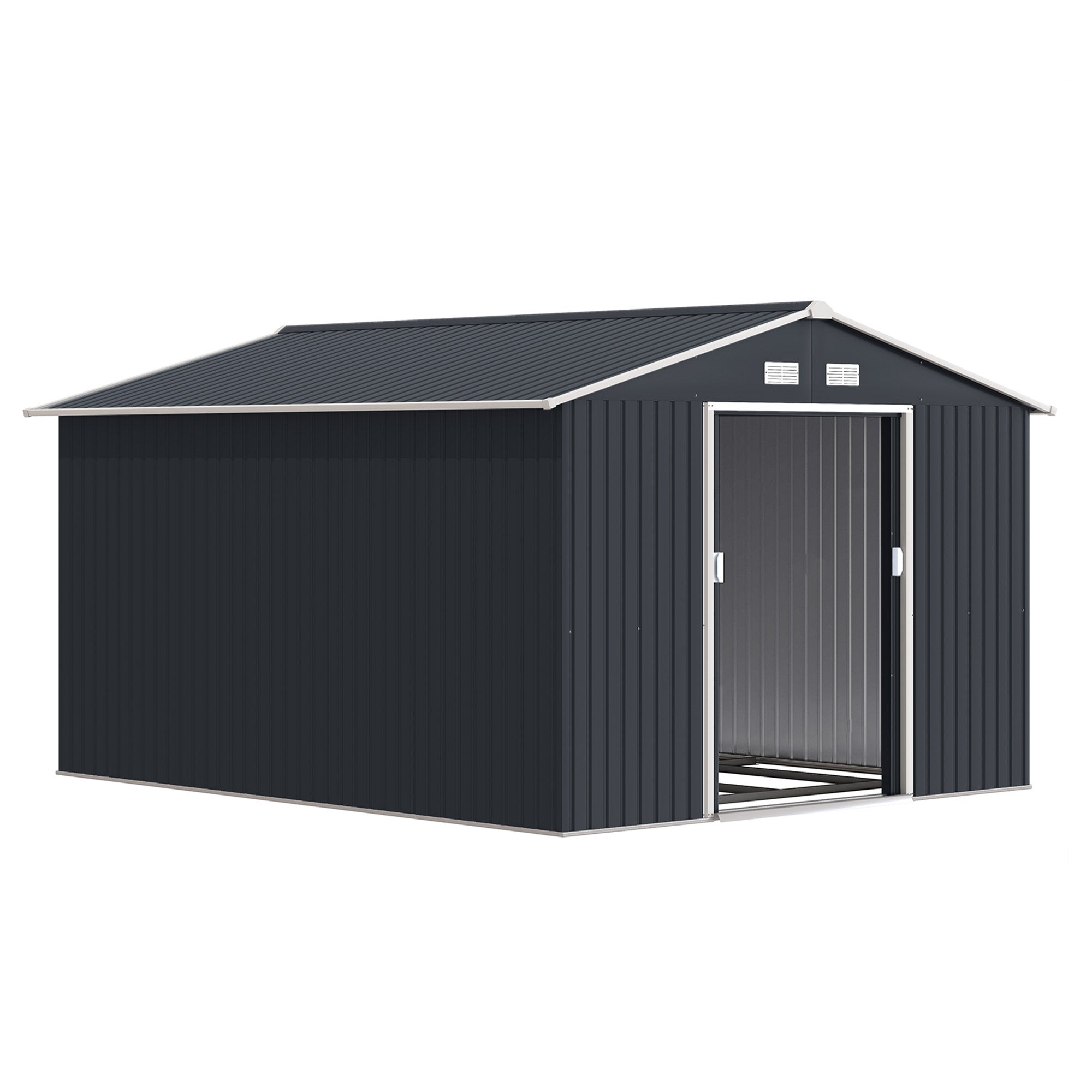11' x 9' Outdoor Storage Shed, Garden Tool Metal Shed with Foundation Kit, Double Lockable Door, Air Vents and Sloping Roof, for Backyard, Patio, Lawn, Dark Gray