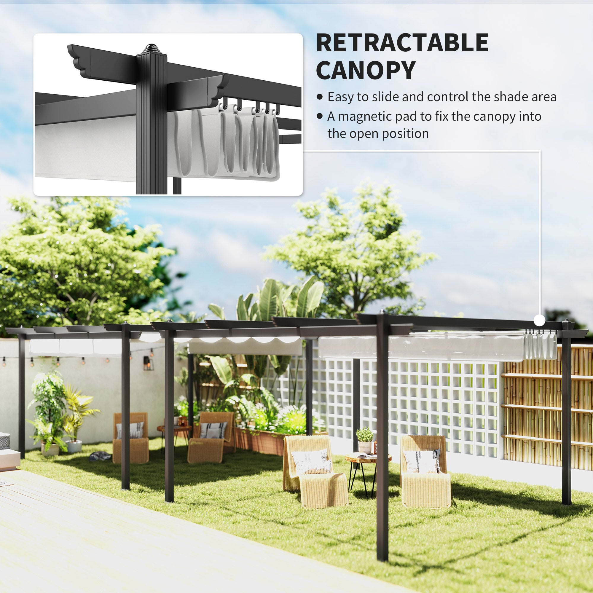 13' x 13' Aluminum Retractable Pergola Canopy, Outdoor Pergola for Garden, Patio, Backyard, Deck, White