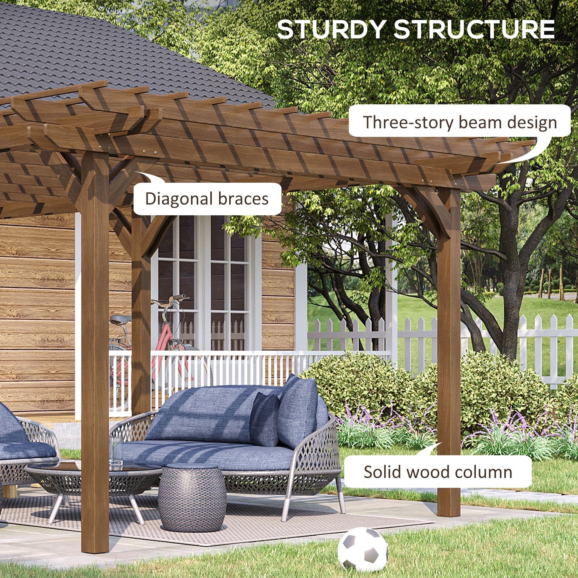 12' x 20' Outdoor Pergola, Wood Gazebo Grape Trellis with Stable Structure for Climbing Plant Support, Garden, Patio, Backyard, Deck