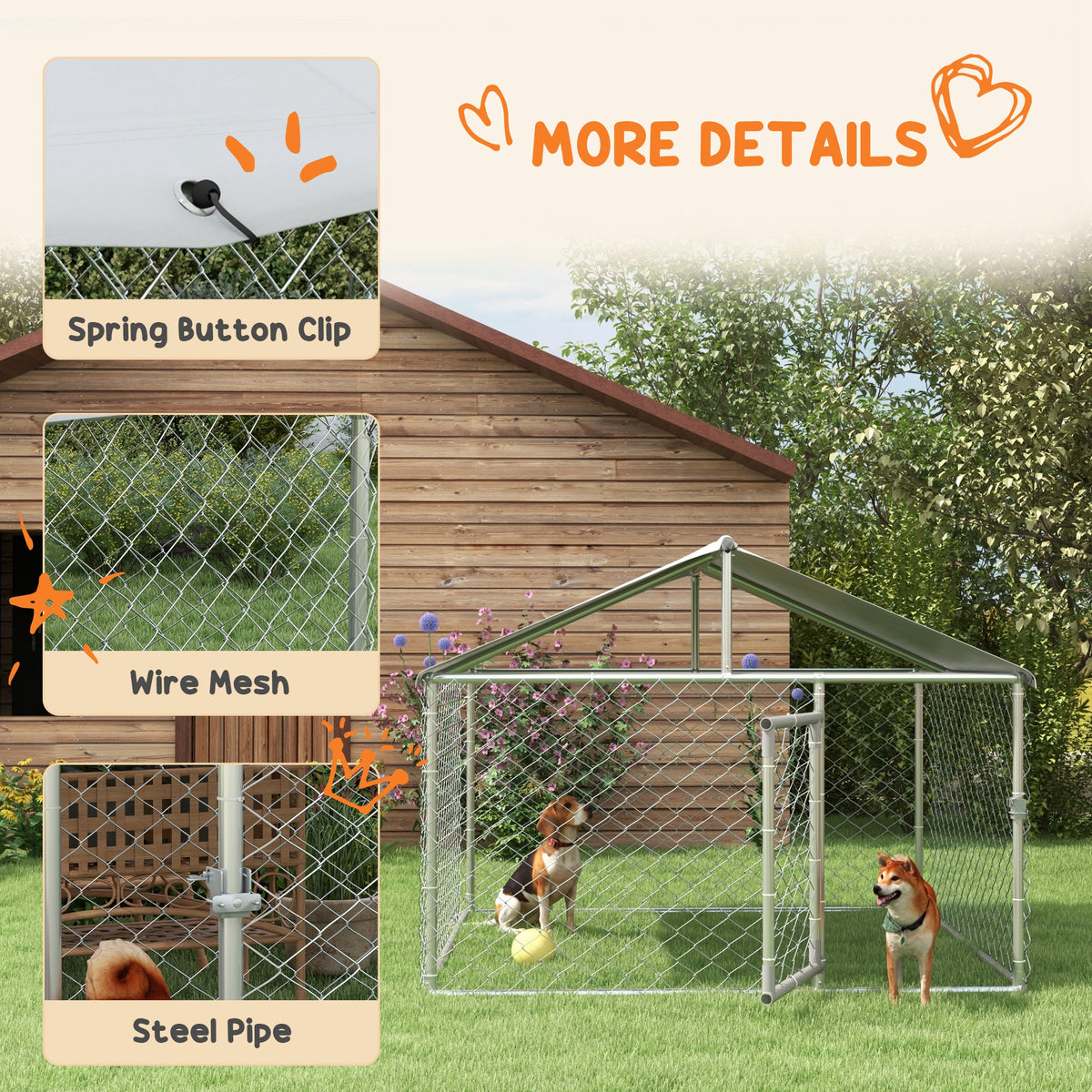 6.6' x 6.6' x 4.9' Dog Kennel Outdoor for Small Medium Dogs with Waterproof Roof, Silver