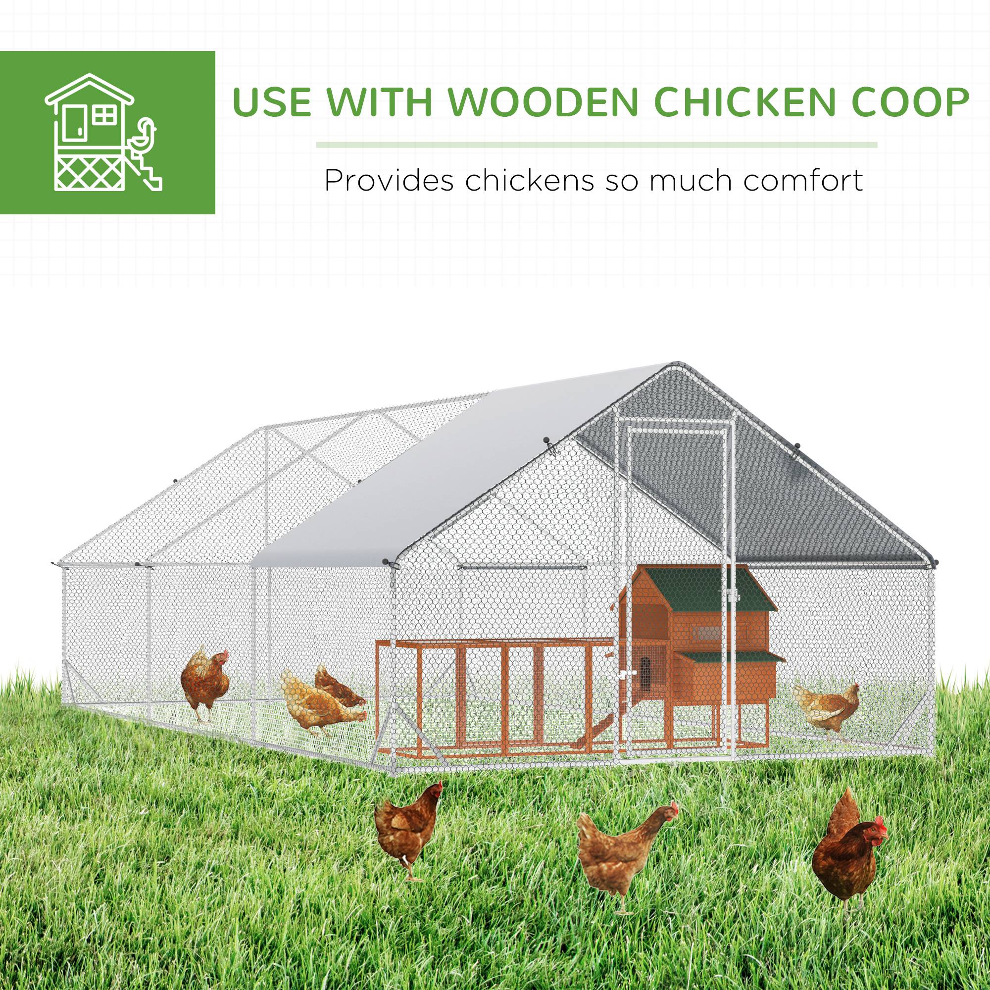 10' x 20' x 6.5' Chicken Coop Cage, Outdoor Hen House w/Cover & Lockable Door