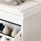 Shoe Storage Bench with Padded Seat Cushion and Flip-Drawer, Entryway Bench, Shoe Cabinet, 24.4x10.2x18.7 Inches, White