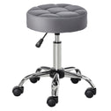 Round Rolling Stool, Height Adjustable Vanity Chair, Upholstery Office Chair with Swivel Seat and Wheels, Grey