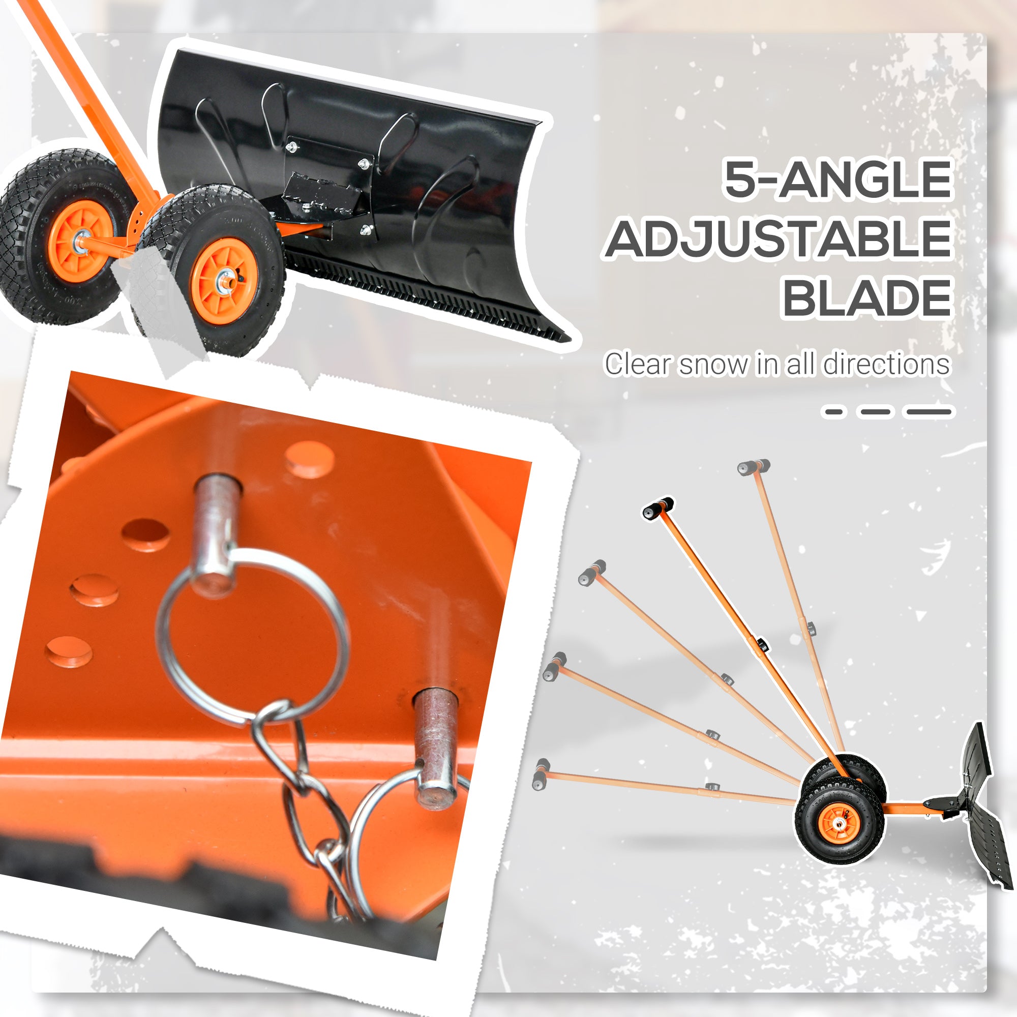 Snow Shovel, Rolling Pusher with 29" Blade, 10" Wheels & Angle-Adjustable Handle, Orange