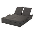 Outdoor Patio Sunbed with Adjustable Backrest & Side Tray, Wicker Rattan Lounger with Thick Cushion, 47" L x 29.5" W x 15" H, Gray