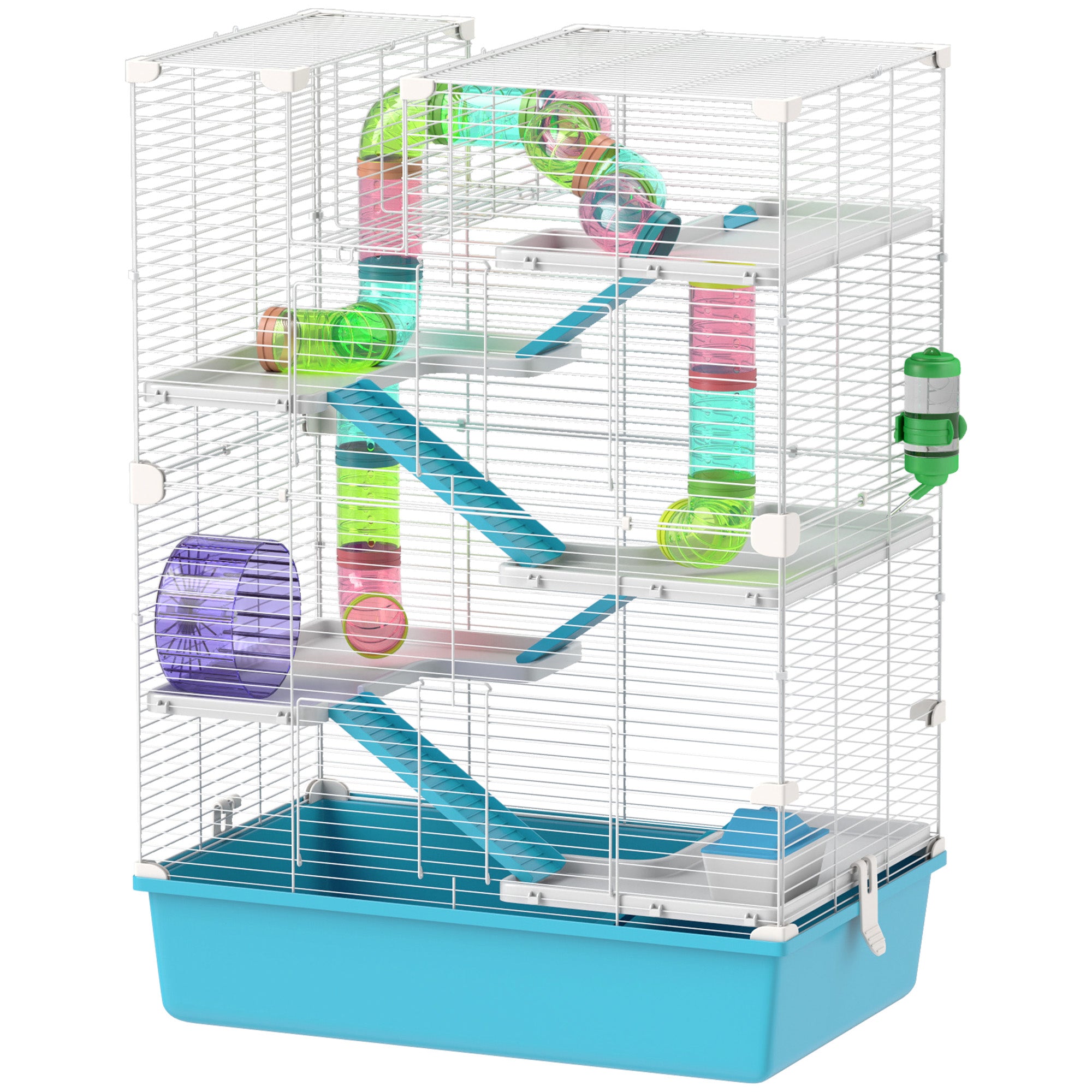 6 Tier Hamster Cage with Tubes and Tunnels, Hut, Wheel, Food Dish, Water Bottle, Ramps, for Dwarf & Gerbil, Light Blue