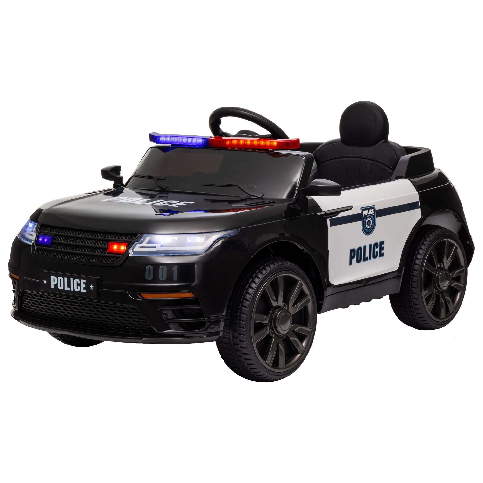 12V Kids Ride on Car w/ Remote Control, Siren, Light, Music, Spring Suspension, Horn & Transport Wheel, Black