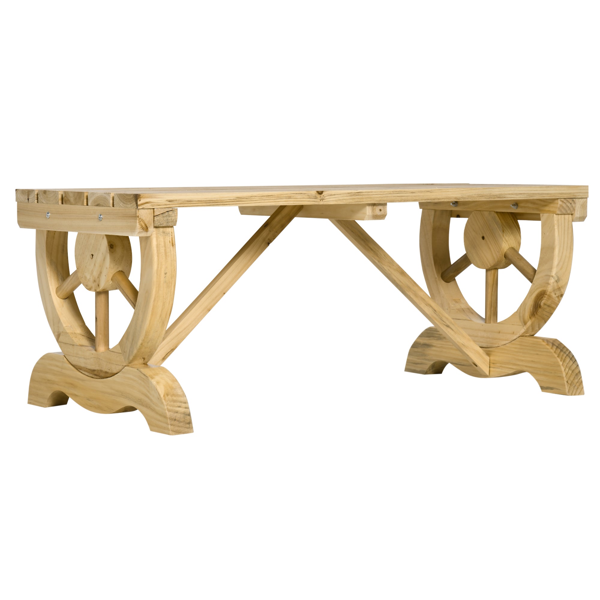 2-Person Garden Bench Outdoor Wagon Wheel Porch Bench for Backyard, Patio, Garden Natural