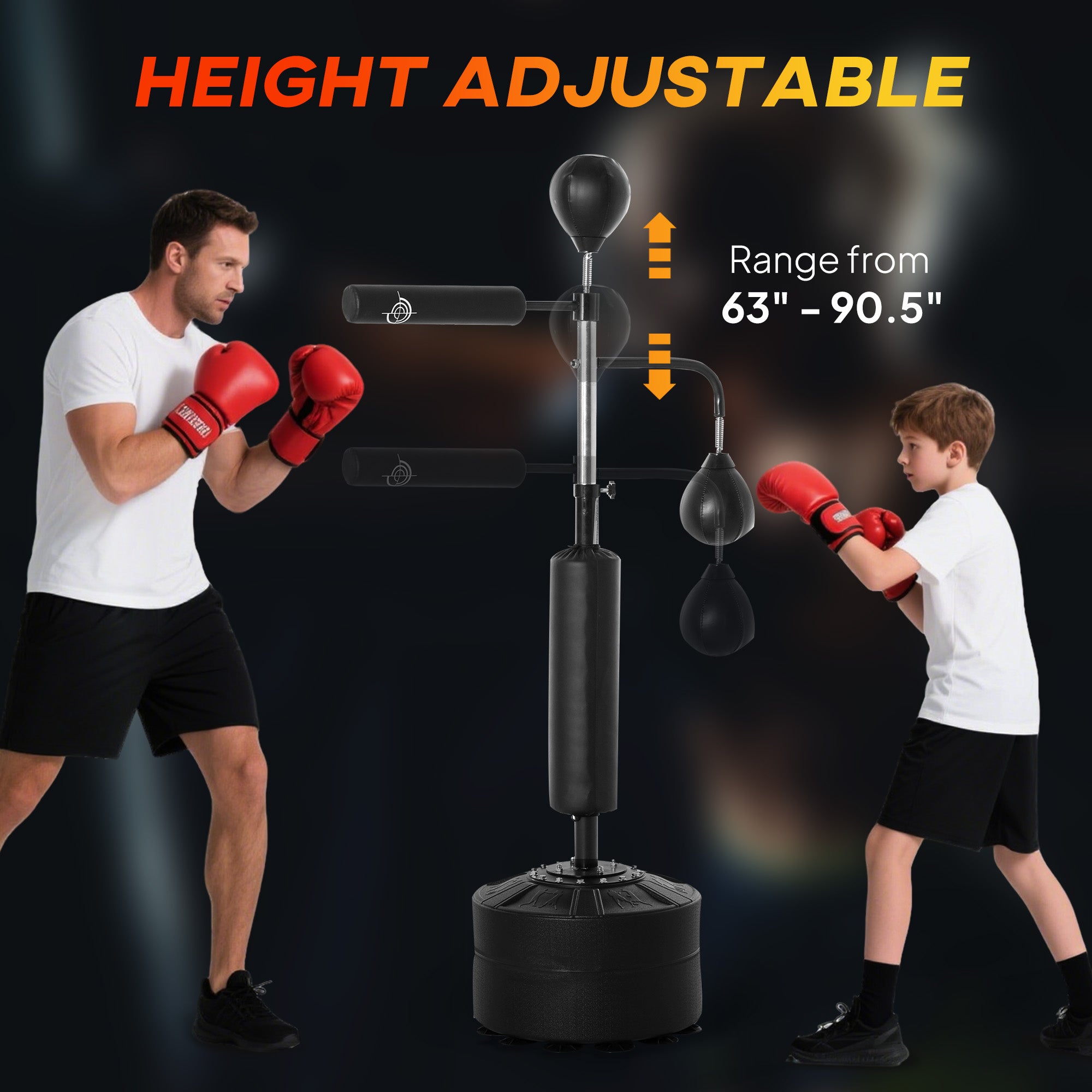 4-in-1 Boxing Punching Bag Stand with 2 Speedballs, 360° Relax Bar, & PU-Wrapped Bag & Adjustable Height, Black