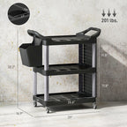 3-Tier Rolling Tool Cart, 200 LBS Capacity Plastic Utility Cart with Side Shelf and Bucket, Black and Light Gray