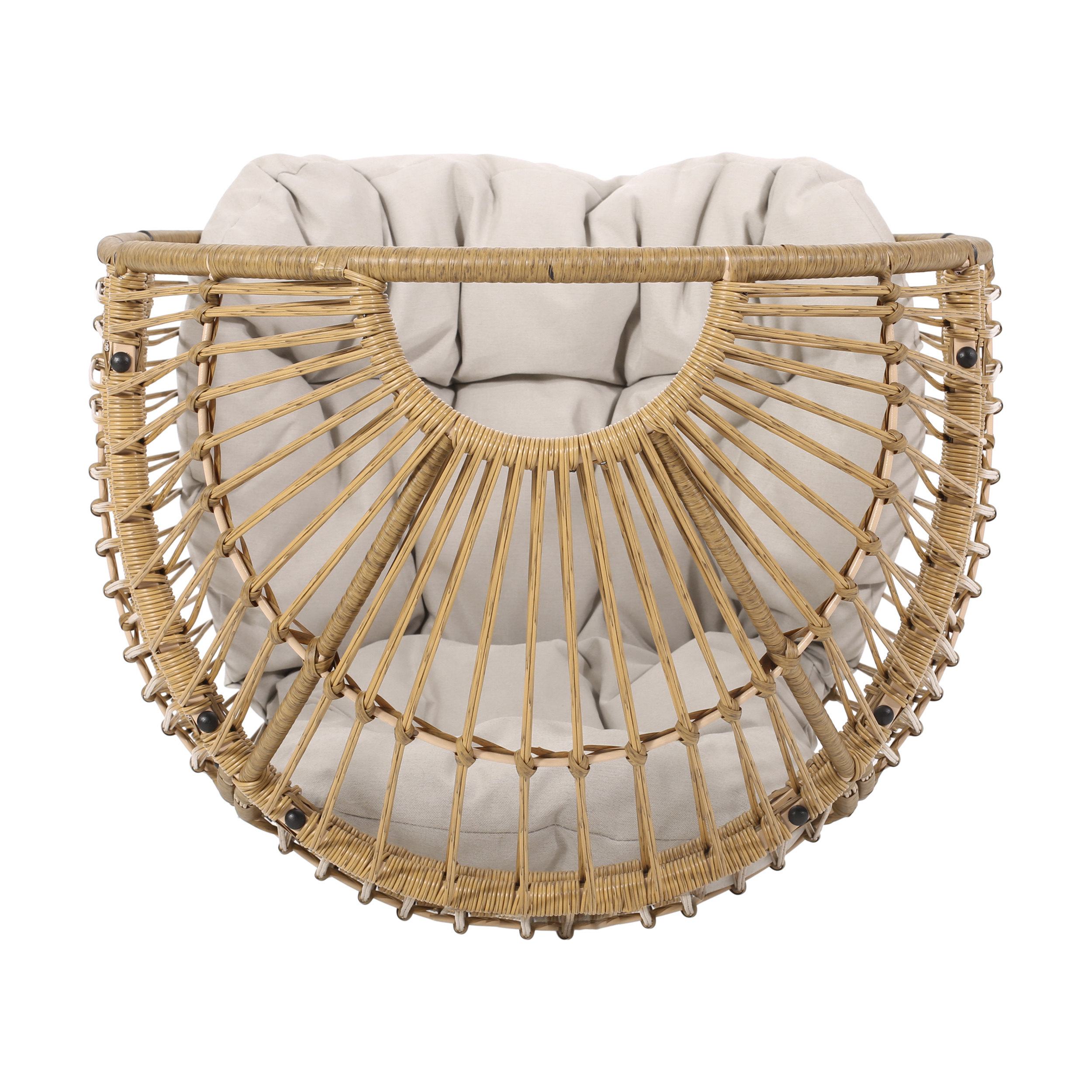 Wicker Outdoor Patio Swivel Egg Chair with Basket Shape Design and Water-Resistant Cushions, 30.5" L x 28" W x 58" H, Natural
