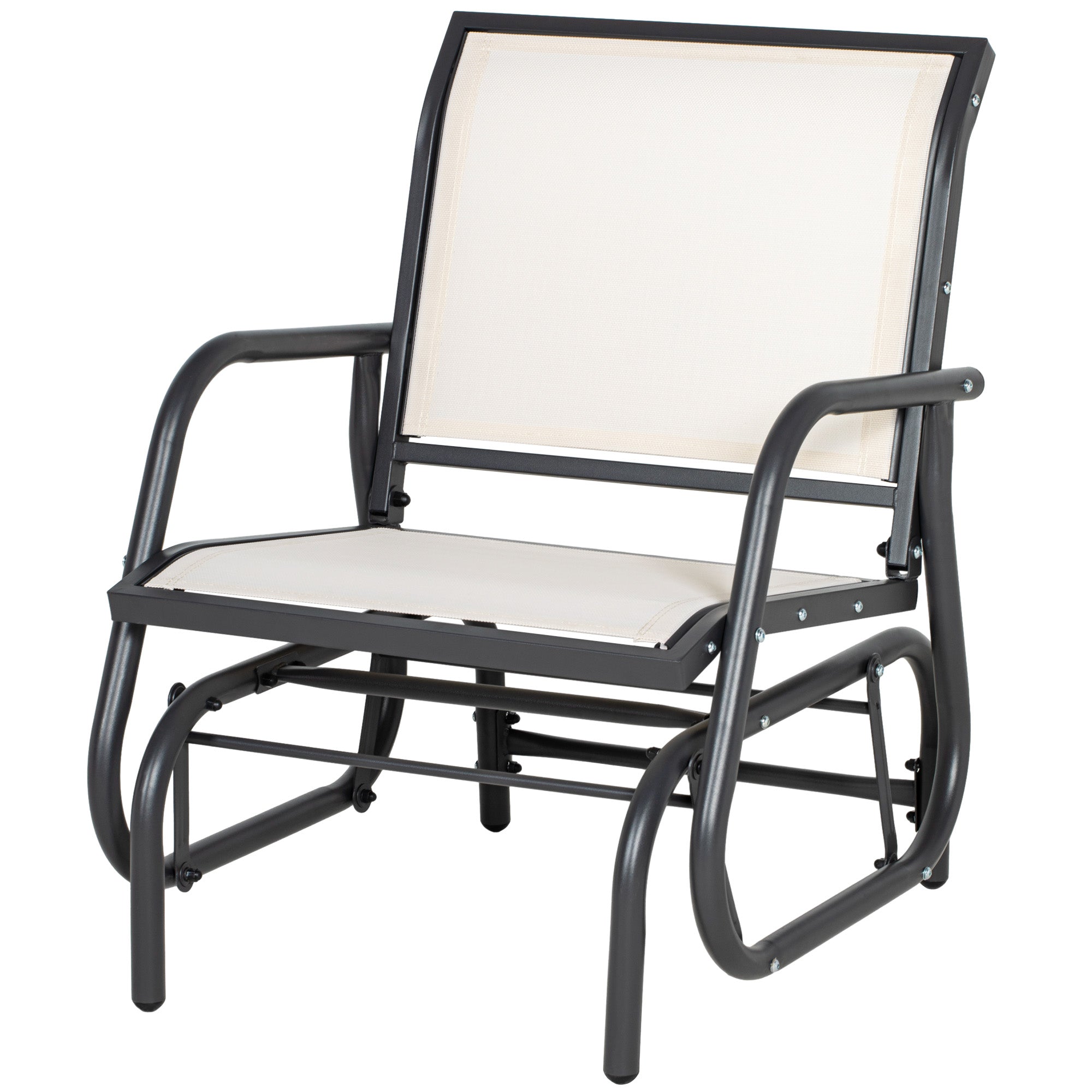 Outdoor Glider Chair, Steel Swing Chai with Curved Armrests for Porch, Garden, Poolside, Balcony, Cream White
