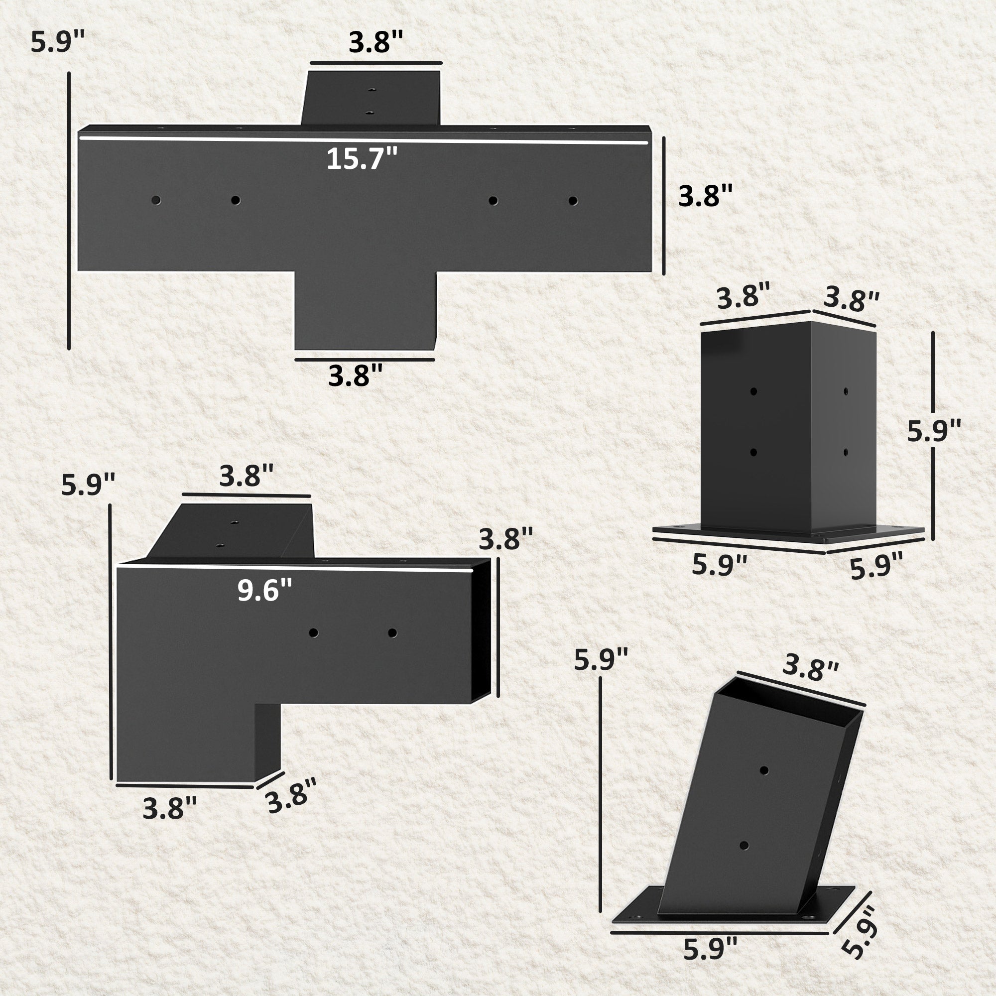 Pergola Kit, 15° Slanted Pergola Brackets w/ 4-Way/3-Way Brackets, Post Bases, Wall Mounts for 3.6" X 3.6" Lumber, Black