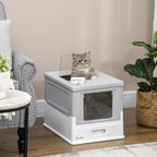 Fully Enclosed Cat Litter Box with Front Entry and Top Exit, Plastic, Gray & White