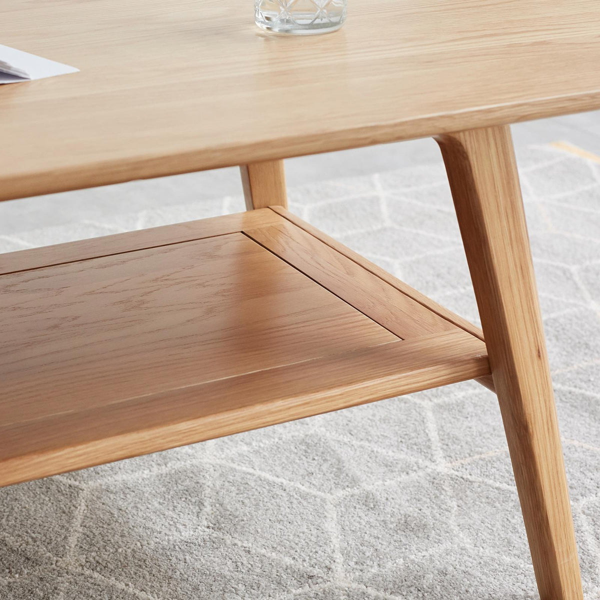 Heavy-Duty Coffee Table with 2-Tier Storage Shelf & Rounded Corners, Safe Center Table for Living Room, 47″ L x 22″ W x 17.5″ H, Oak