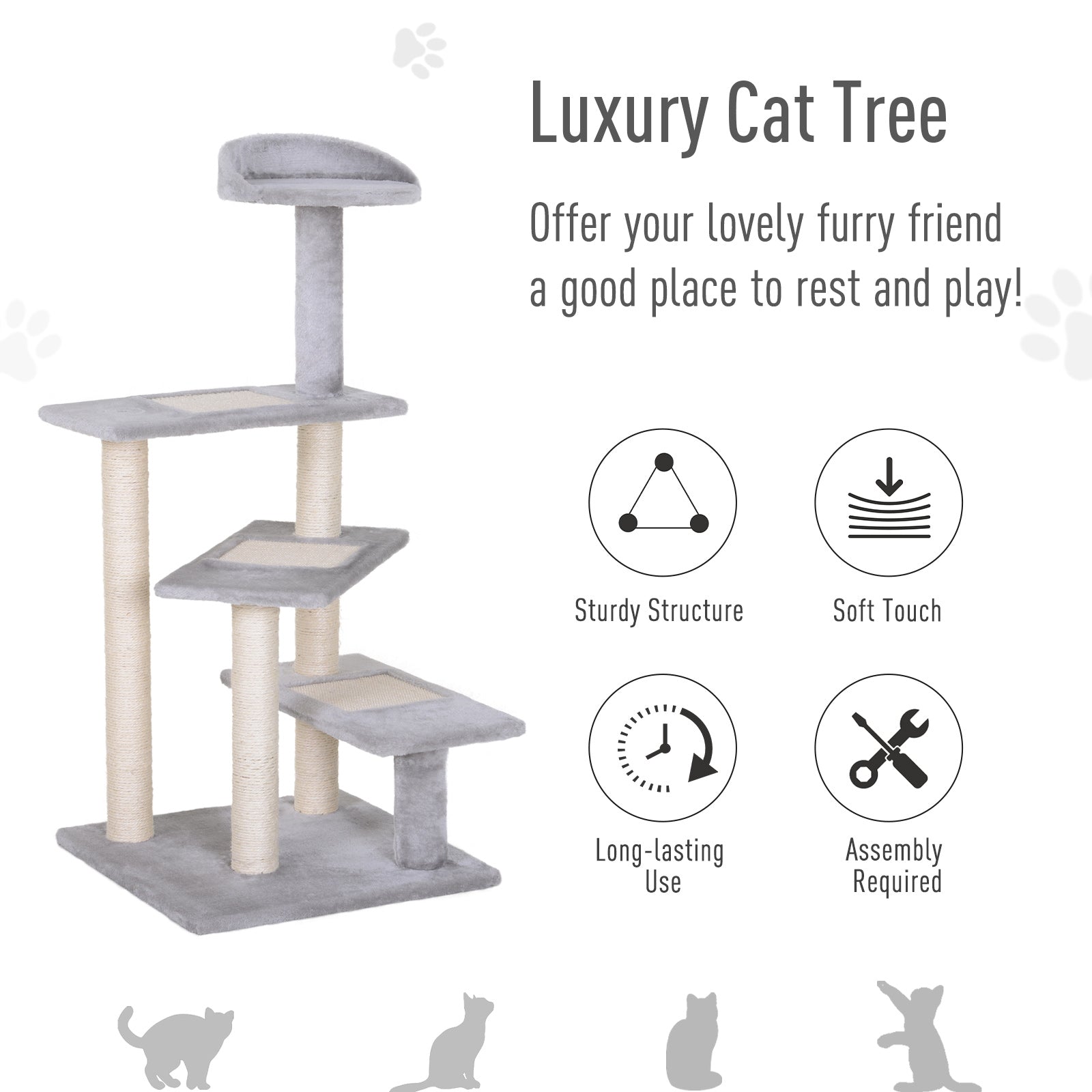 40" 5-Level Revolving Stair Cat Tree Scratcher Climbing Activity Tower with Play Center and Resting Perch - Gray