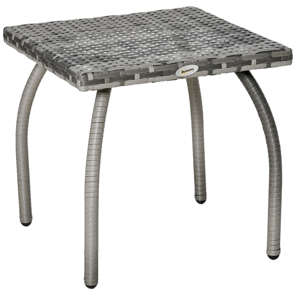 Outdoor PE Wicker Side Table, Small Square Rattan End Table, All-Weather Material Coffee Table for Garden, Balcony, Backyard, Grey