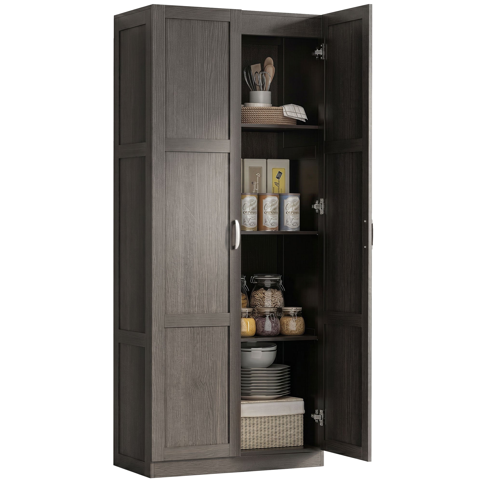 Farmhouse Pantry Cabinet, 71" Tall Kitchen Pantry Storage Cabinet with Soft-Close Hinges, Adjustable Shelves, Espresso