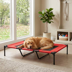 XL Elevated Dog Bed, Outdoor Raised Dog Bed, Portable Pet Cot w/Carry Bag Metal Frame Breathable Mesh Indoor and Outdoor Red