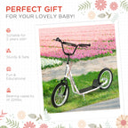 Youth Scooter Kick Scooter for Kids 5+ with Adjustable Handlebar Front and Rear Dual Brakes Inflatable Wheels, White