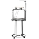 Parrot Stand Large Bird Perch Stand with Toy Hook & 3 Ladders, Parrot Perch, Bird Wooden Stand, Gray