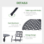33" Patio Dining Table Round Cast Aluminium Outdoor Bistro Table with Umbrella Hole - Black