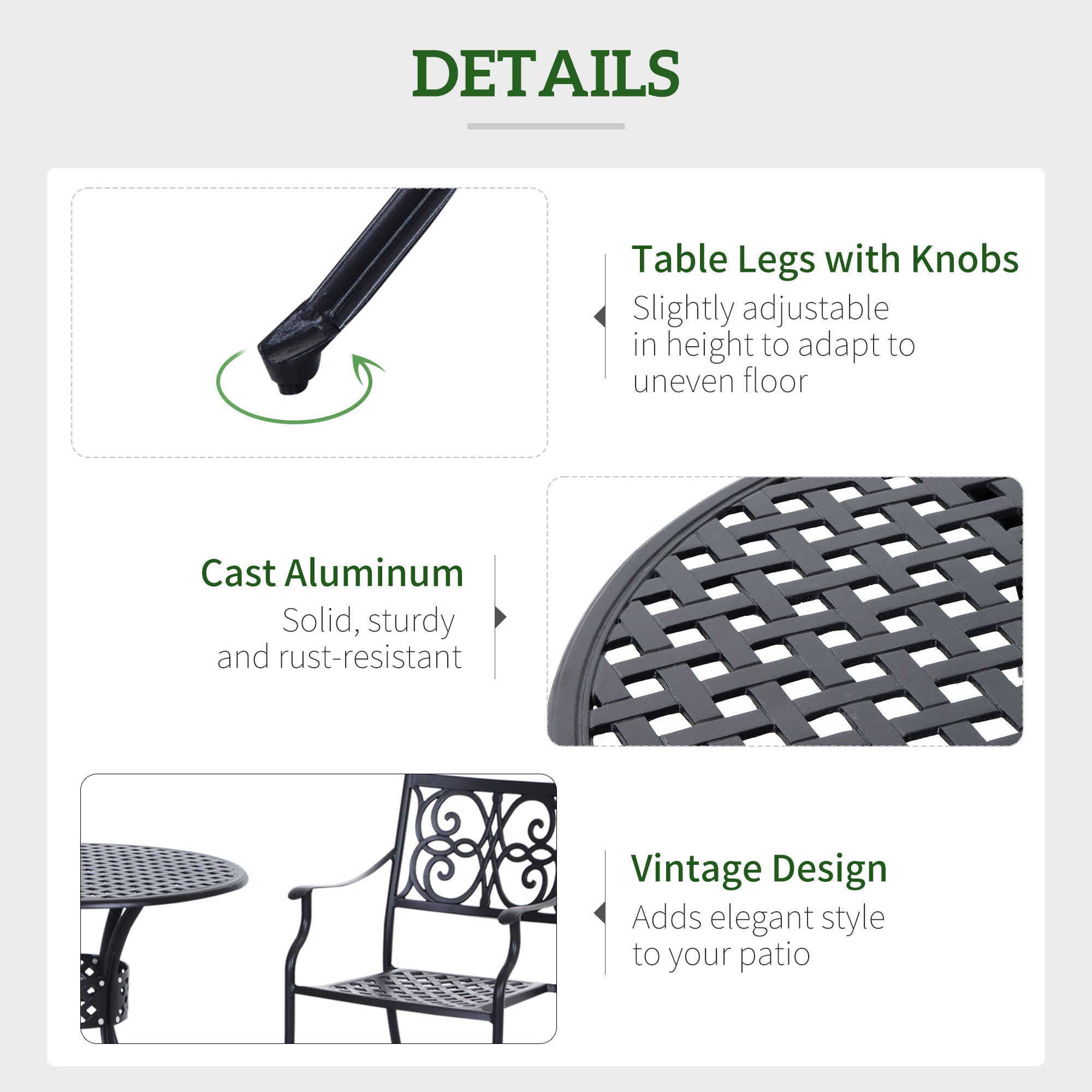 33" Patio Dining Table Round Cast Aluminium Outdoor Bistro Table with Umbrella Hole - Black