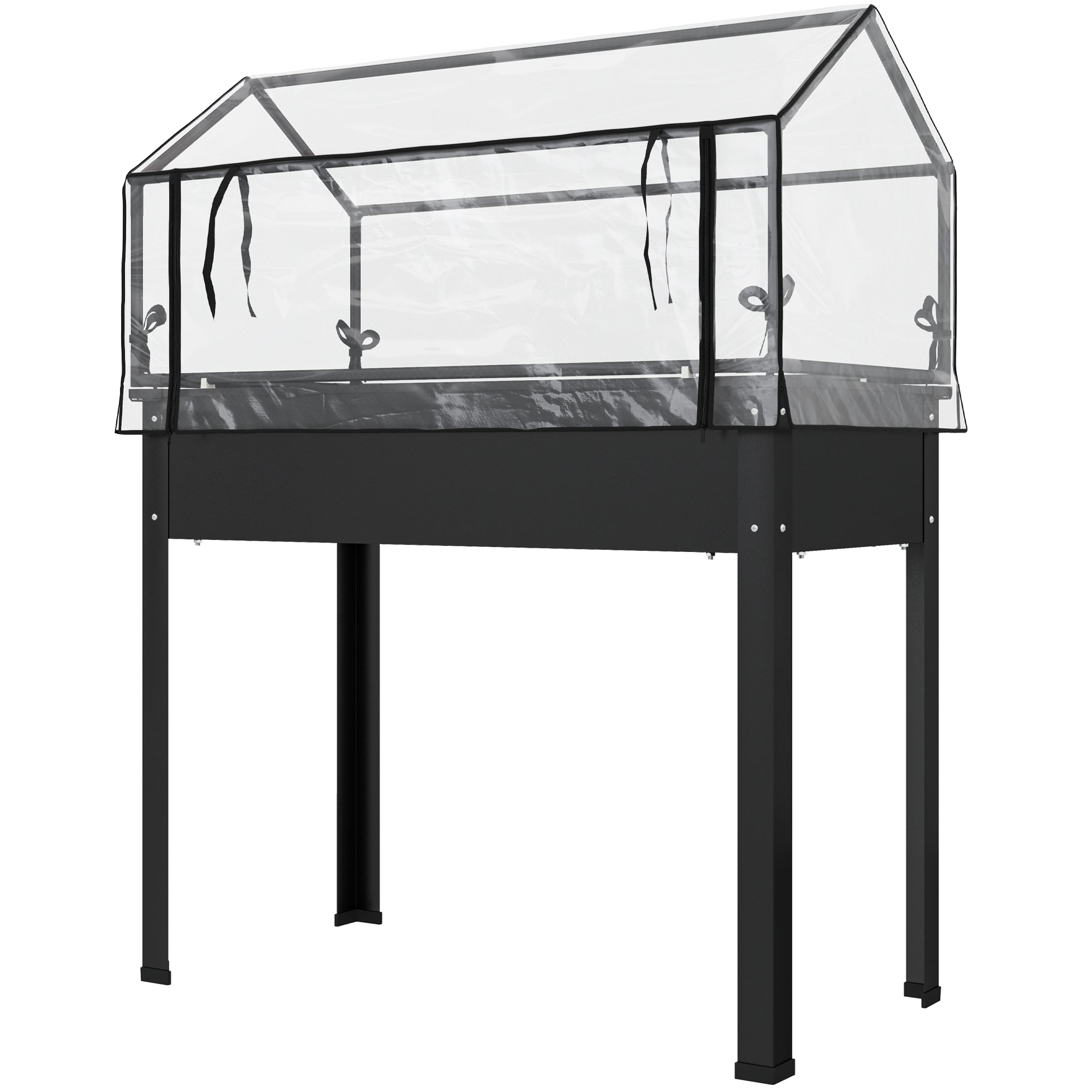 Elevated Garden Box with Greenhouse Cover, Raised Garden Bed with Legs and Drainage Hole for Vegetables, Black