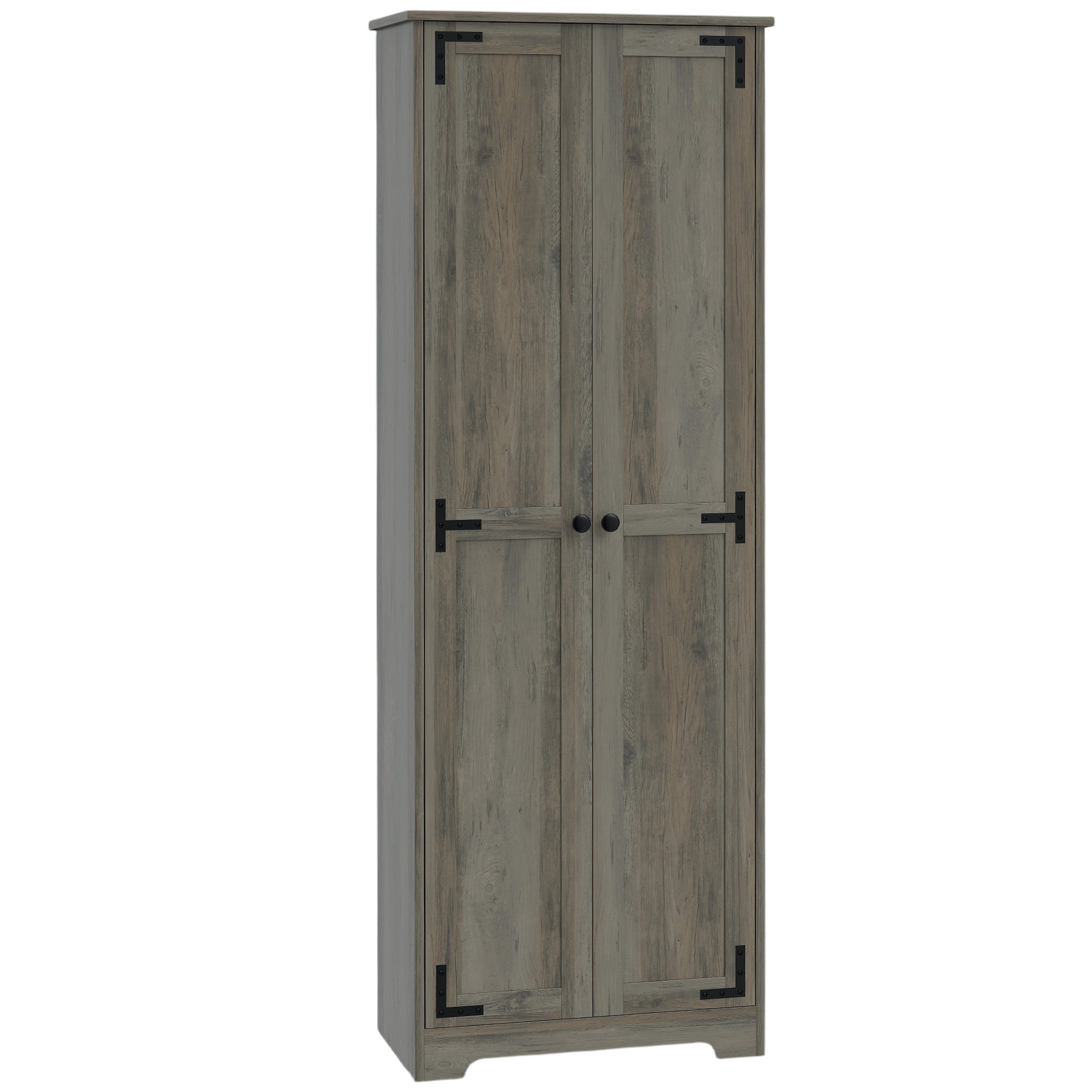 67" Farmhouse Pantry Cabinet, Freestanding Food Pantry Cabinet with Adjustable Shelves, Distressed Gray