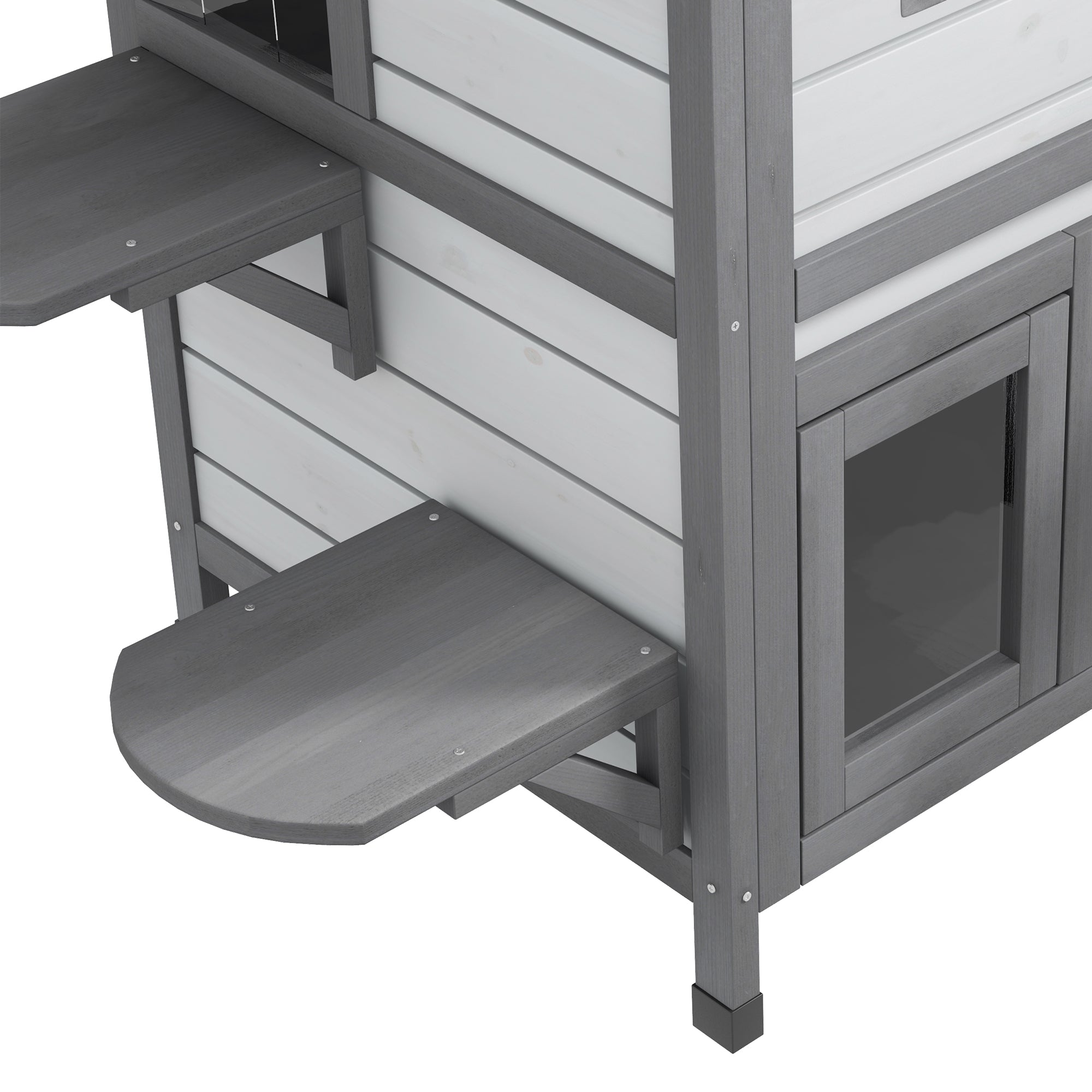 Wooden 2-Story Outdoor Cat House, Feral Cat Shelter Kitten Condo with Openable Asphalt Roof and 4 Platforms, White