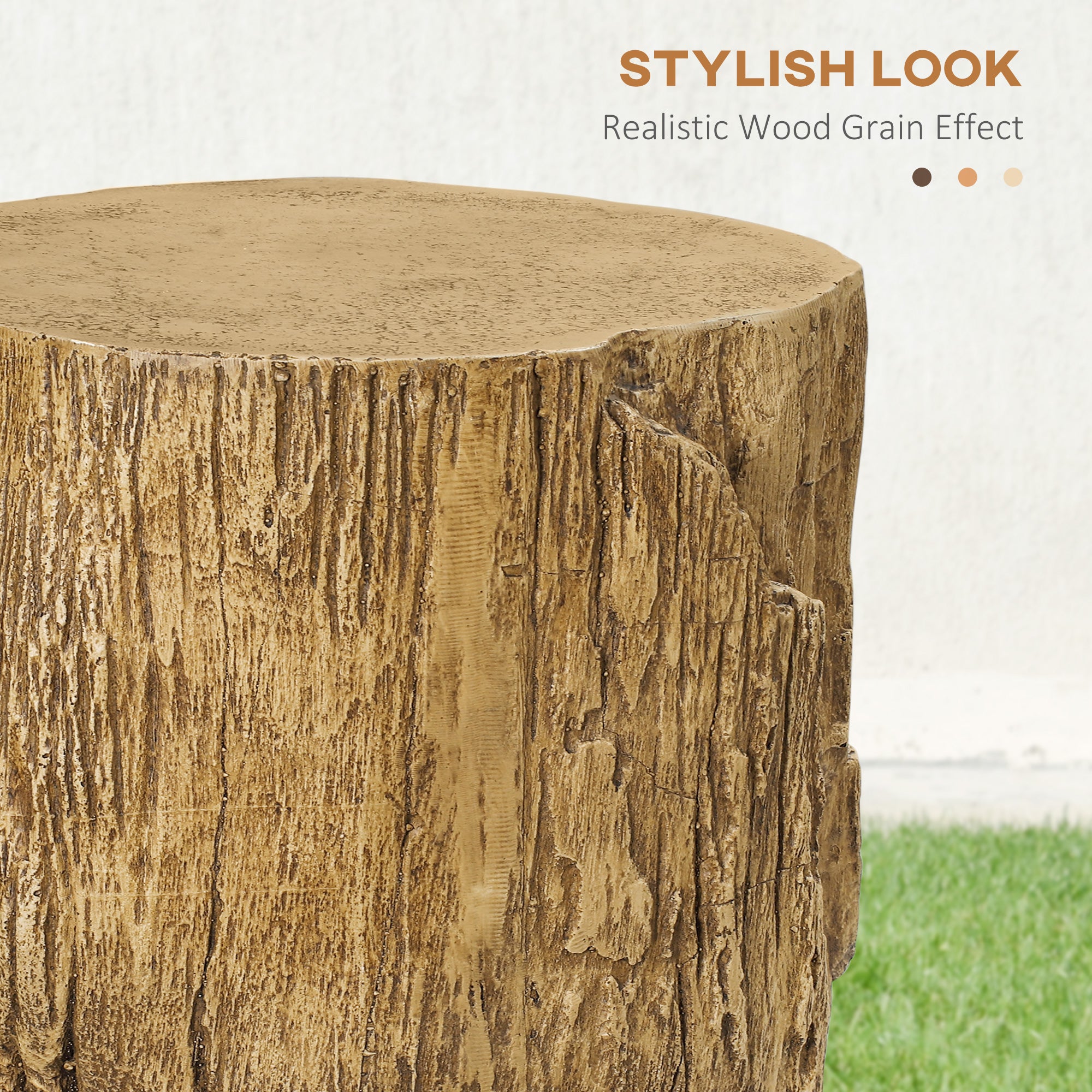 17" Tall Tree Stump End Table, Concrete Sofa Side Table for Indoor and Outdoor Use, Garden Stool