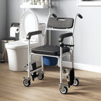 Rolling Shower Wheelchair for Seniors, Bedside Commode Chair with Locking Wheels, Seat, Backrest, Arms, Black