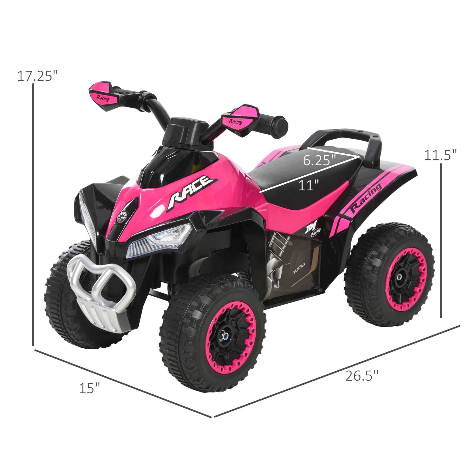 NO Power Kids Ride On Push Car, Ride Racer, Foot-to-floor Sliding Car, Walking ATV Toy with Music, Lights, for 1.5-3 Years Old, Pink