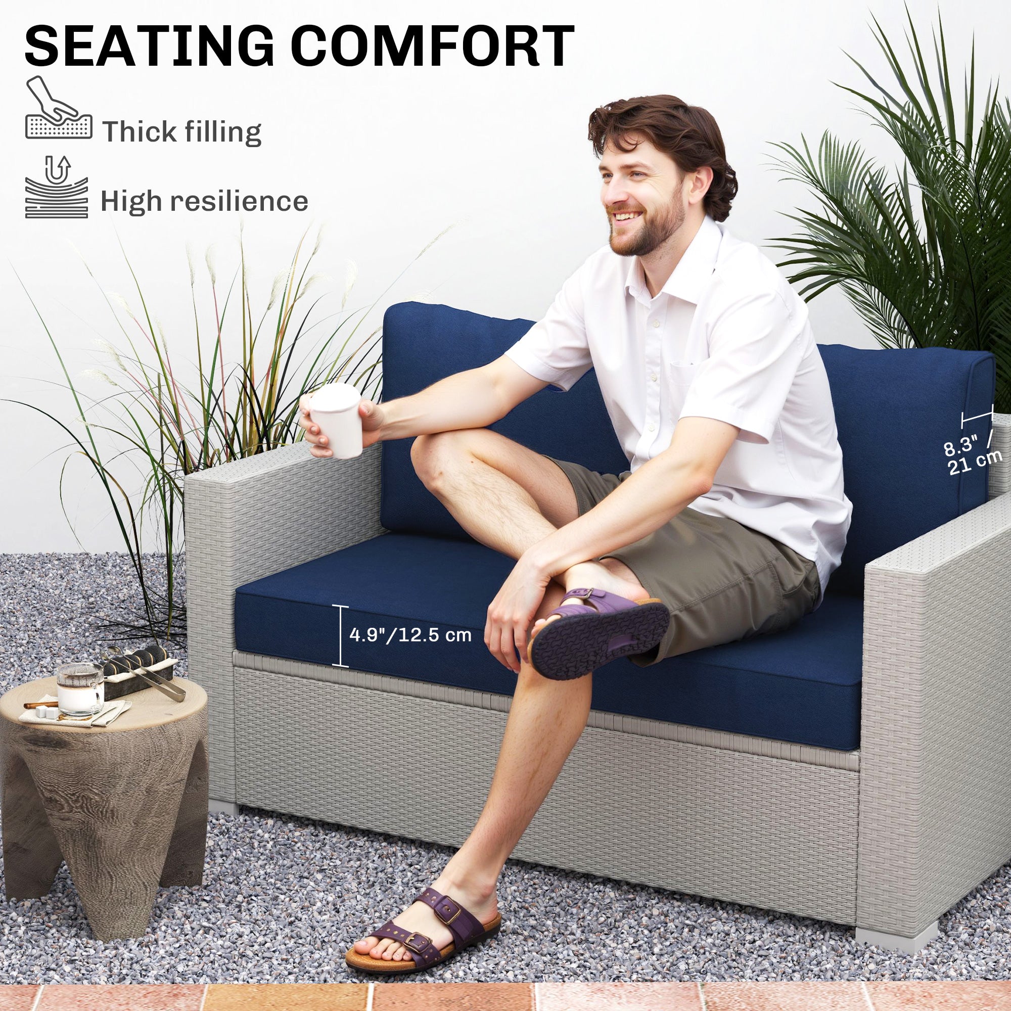 2 Seat Patio Furniture Cushions, 46x26x5 in, Thick Outdoor Loveseat Cushion Set with Removable Cover