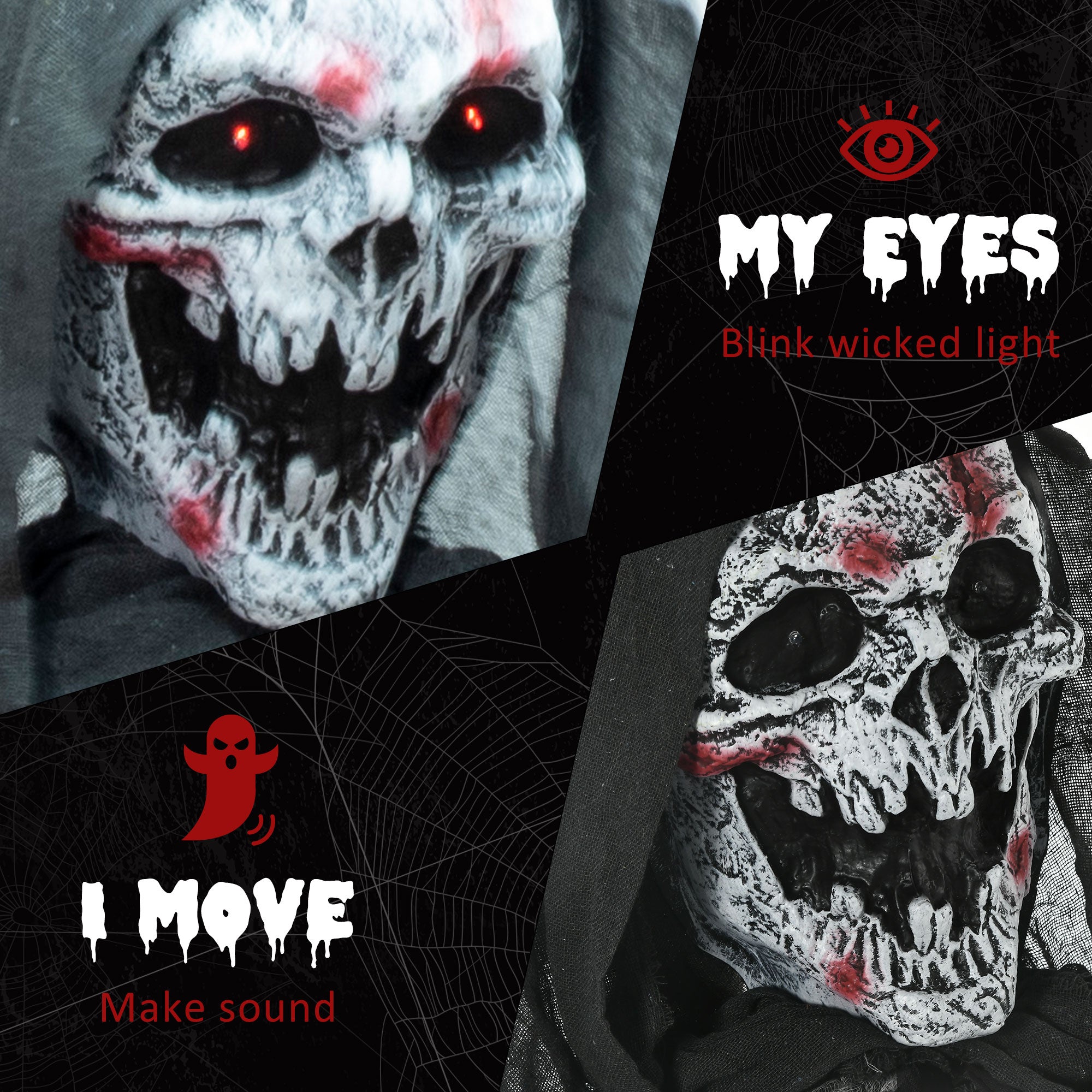 74" Life Size Outdoor Halloween Decorations Skeleton Witch, Animated Prop Animatronic Decor with Sound and Motion Activated, Light Up Eyes and Chest, Howling and Chain Sound
