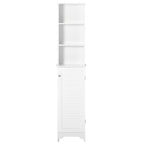 Tall Bathroom Storage Cabinet/Freestanding Linen Tower with 3-Tier Open Adjustable Shelf and Cupboard, White