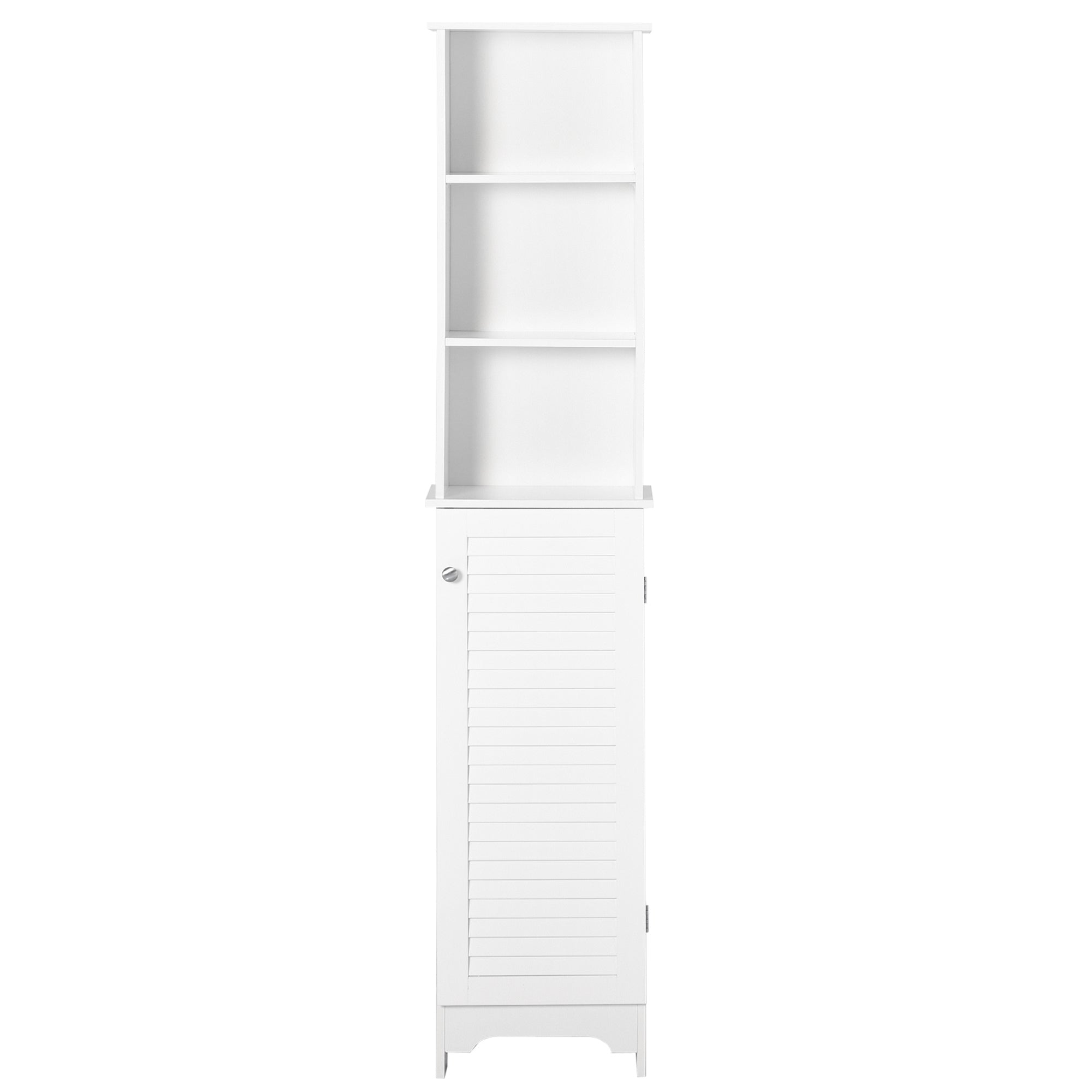 Tall Bathroom Storage Cabinet/Freestanding Linen Tower with 3-Tier Open Adjustable Shelf and Cupboard, White